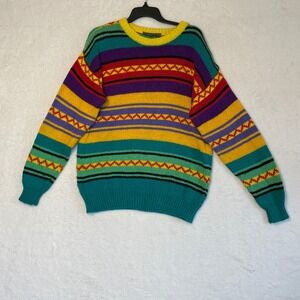 Vintage Lizwear Striped Crewneck Sweater Multi-Color Fair Isle Shoulder Pads M
